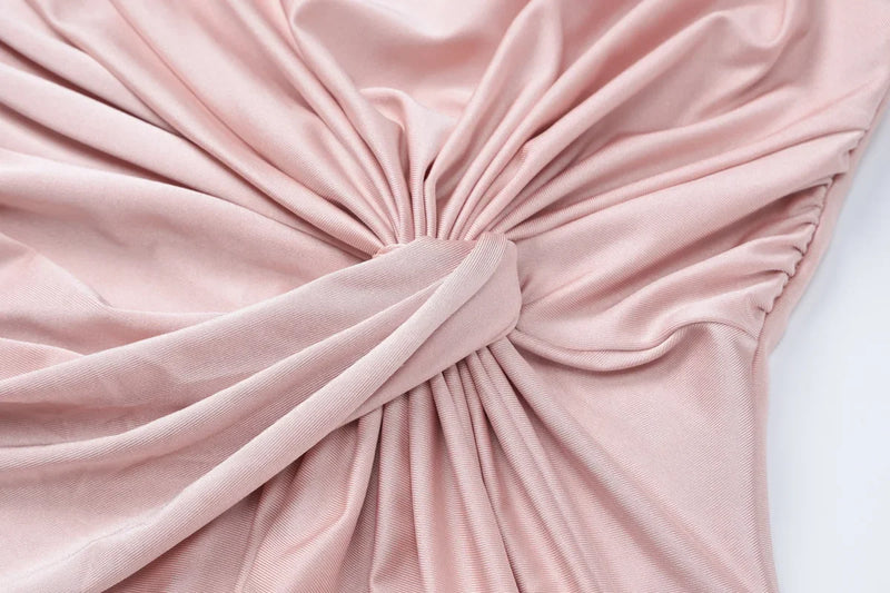 Elegant High Waist Folds Long Maxi Pink Dresses for Women 2025 Chic O-neck Long Sleeve Tunics Slim Solid Party Evening Dress