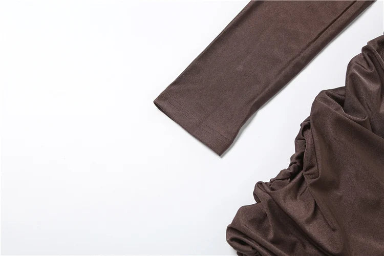 Weird Puss Elegant Shoulder Padded Dress Women Turtleneck Ruched Sexy Classic Office Commute Simple Peach Hip Slim Mini Bodycon
