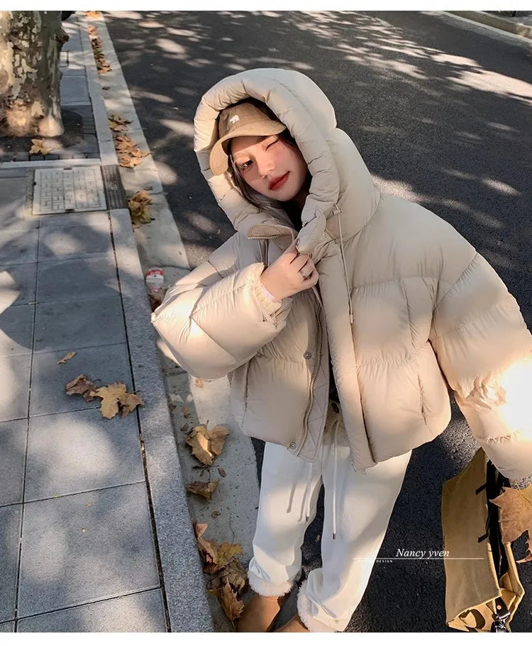 Sli ort Cotton Jaet Women's Winter Faion Bread Design Hooded American Sle Cact Size Ladies' Korean Version Coat