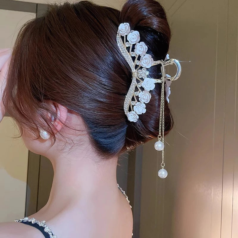 Light Luxury Rhinestone Bell Orchid Tassel Hair Clip Flowers Rose Butterfly Claw Clip Shark Hair Claw Barrette Hair Accessories