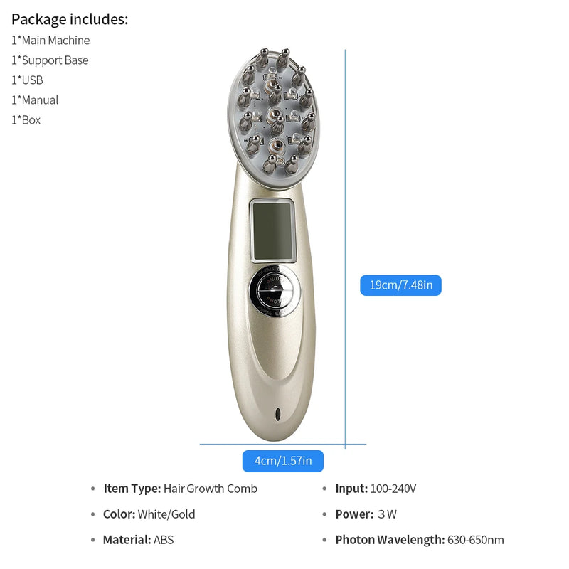 Pente de massagem elétrico EMS LED para crescimento capilar, escova para massagem no couro cabeludo e relaxamento da cabeça