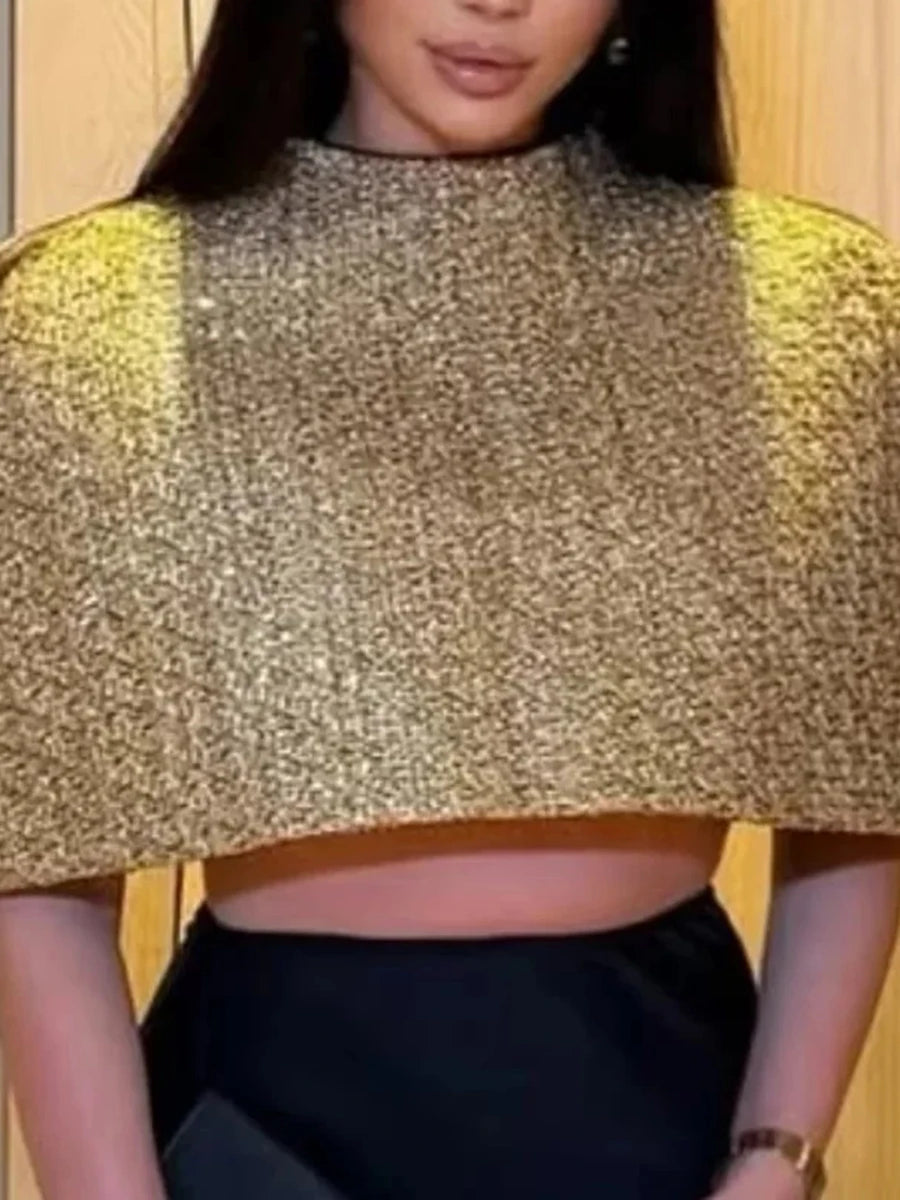 TWOTWINSTYLE Gold Loose Spliced Folds Chic Wraps for Women O Neck Sleeveless Elegant Intellectual Wrap Female Summer Fashion New