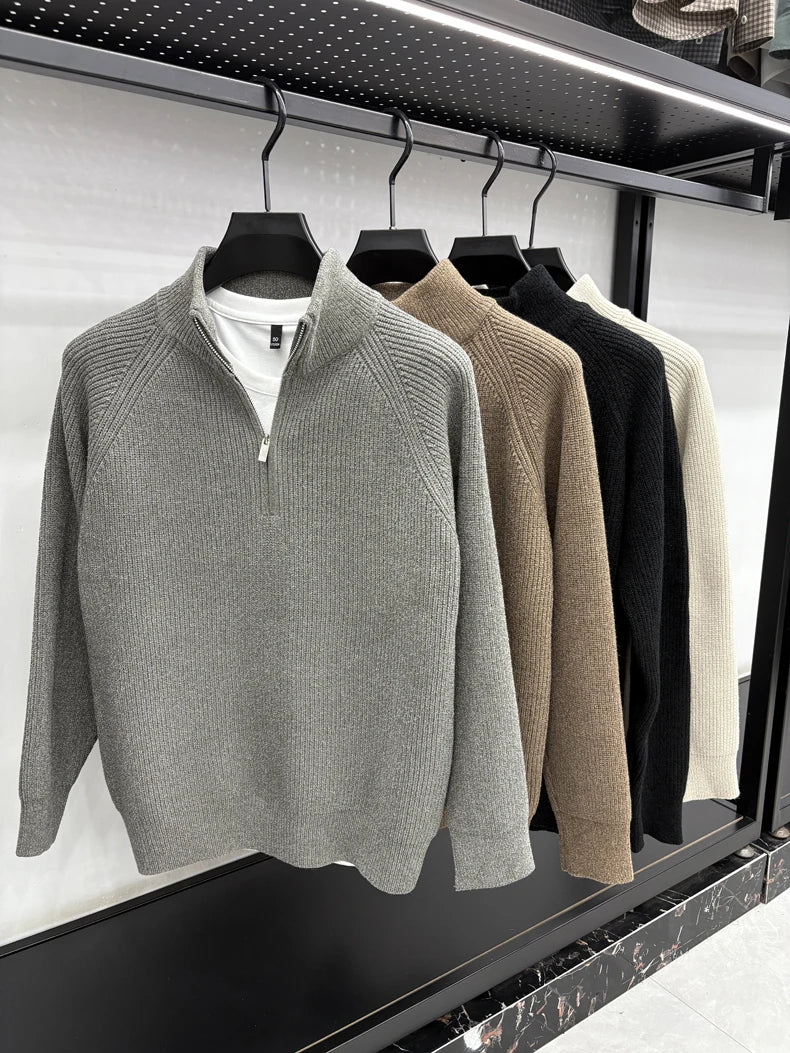 Men's Sweater Half Zipper Winter Thick Korean Edition Casual Loose Stand Up Collar Undercover