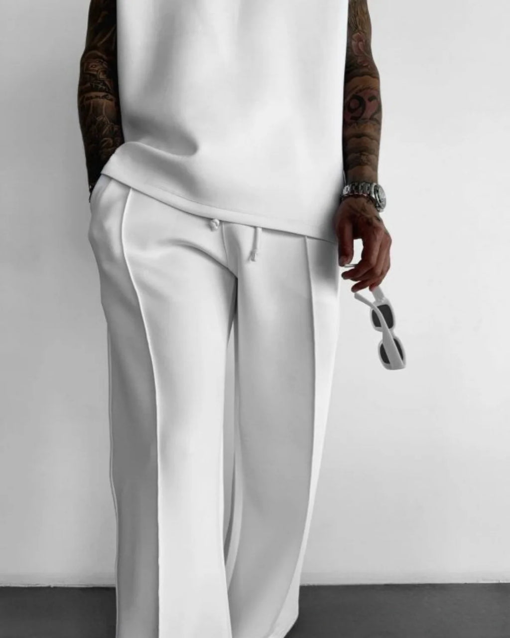 Terno esportivo sem mangas 2025 calças casuais masculinas de cor sólida, colete de roupas masculinas, conjunto de duas peças