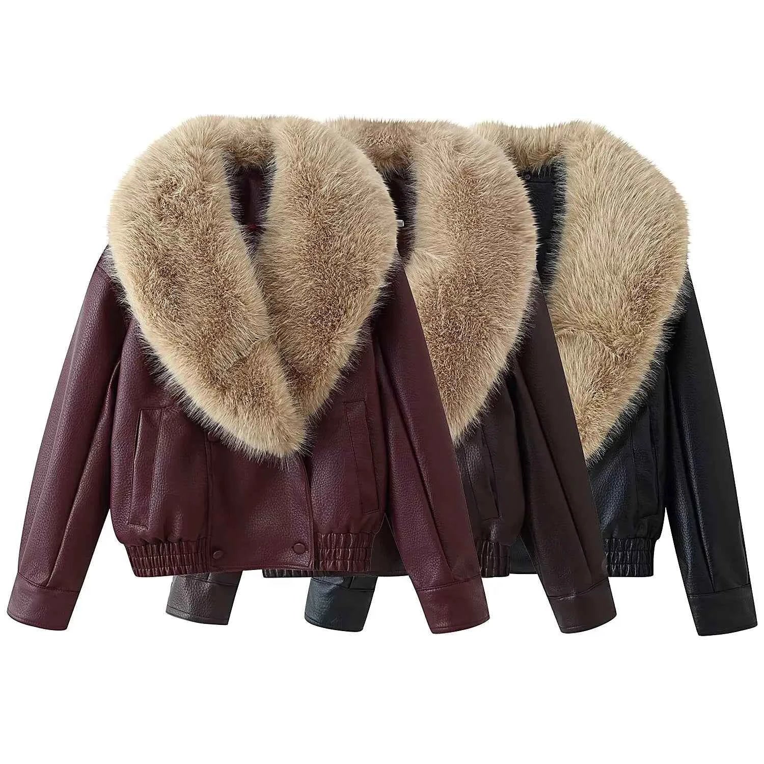 Loose Pure Color Coat Jacket for Women with Fur Collar Commuter Style Versatile ZR Fashion Polyester Short Outerwear