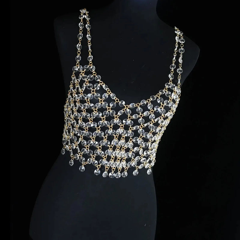 Stage Performance Crystal Tankvest Bra Shiny Chain Outfit Accessories Body Chain Jewelry Flashing Bras Show Costume Decoration