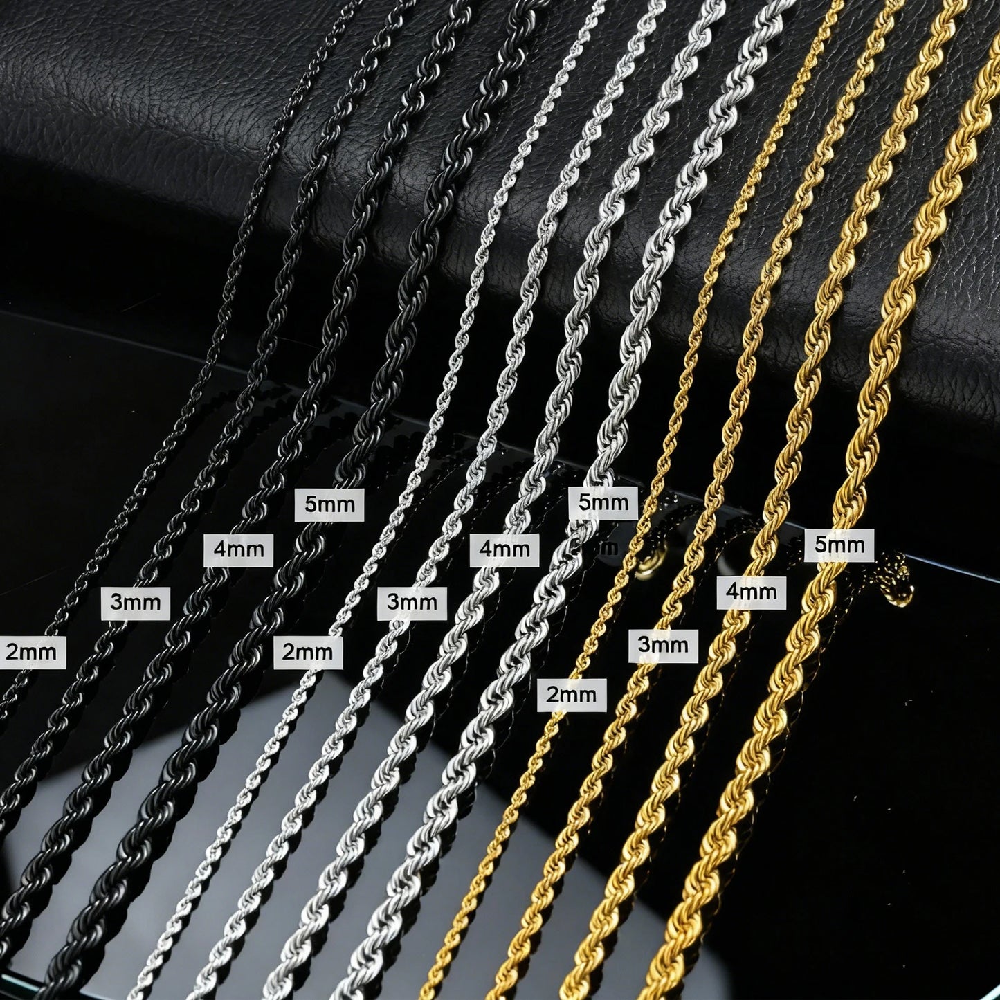 Colar de corrente de corda torcida 18k real banhado a ouro de aço inoxidável, joias à prova d'água de 2/3/4/5mm - CRAVO ROSE