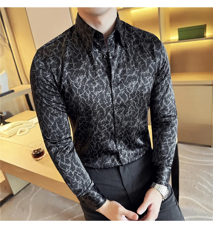 Camisas jacquard vintage de luxo, manga comprida de alta qualidade, slim fit, smoking casual, camisas sociais para casamento, tamanho 4XL-M
