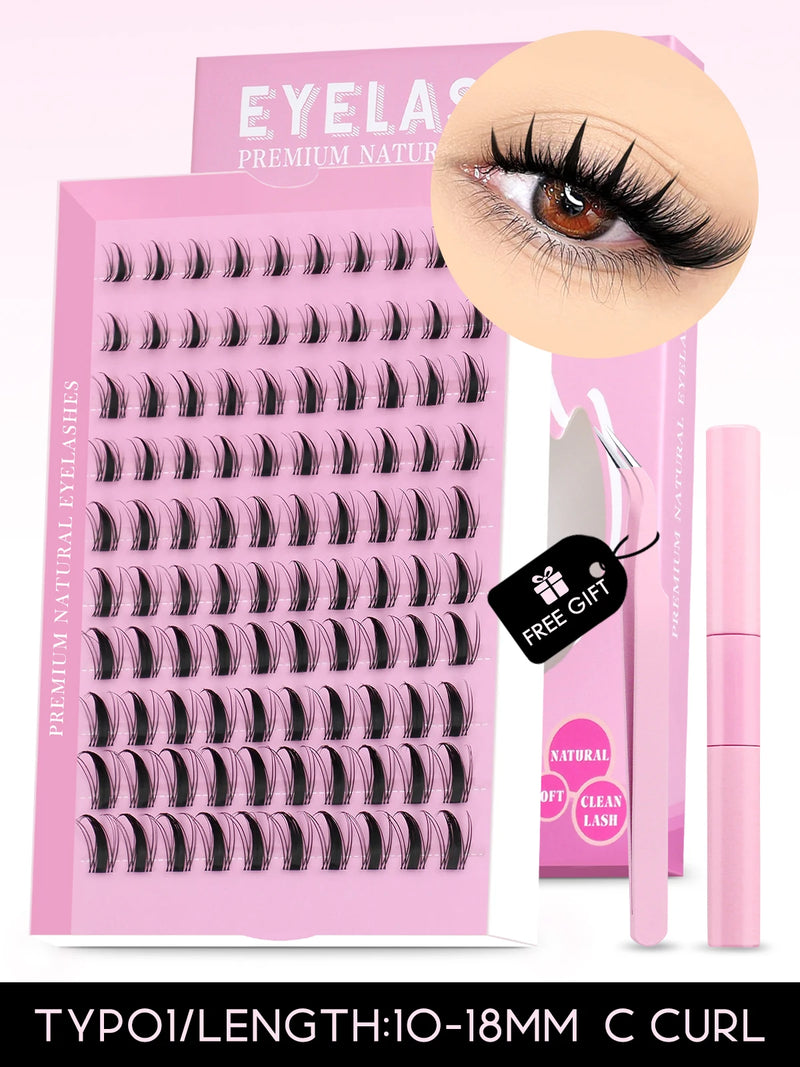 Kit de cílios postiços GROINNEYA faça você mesmo, cílios de manga de 10 a 18 mm, bandeja mista, conjuntos de cílios individuais, kit com cílios postiços faça você mesmo