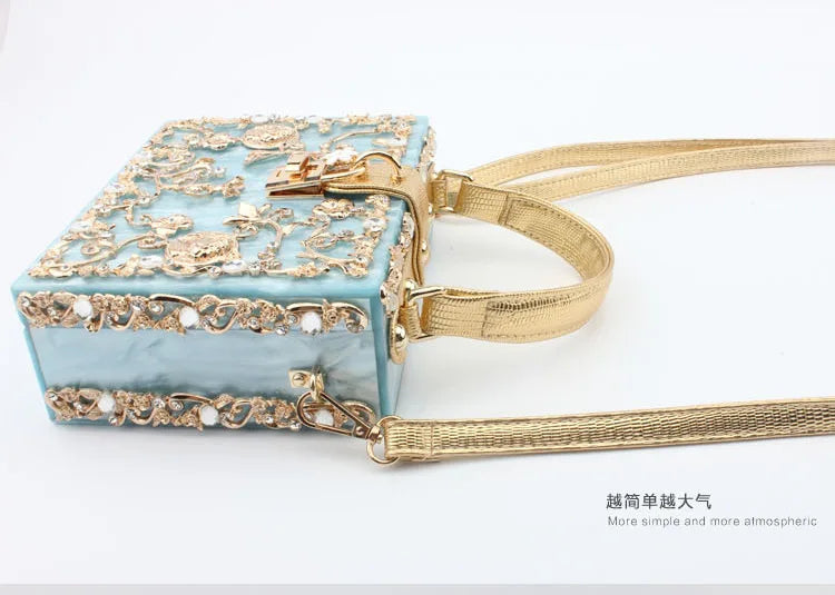 Box Designer evening bag diamond flower Clutch Bag hollow relief Acrylic luxury handbag banquet party purse women's Shoulder bag
