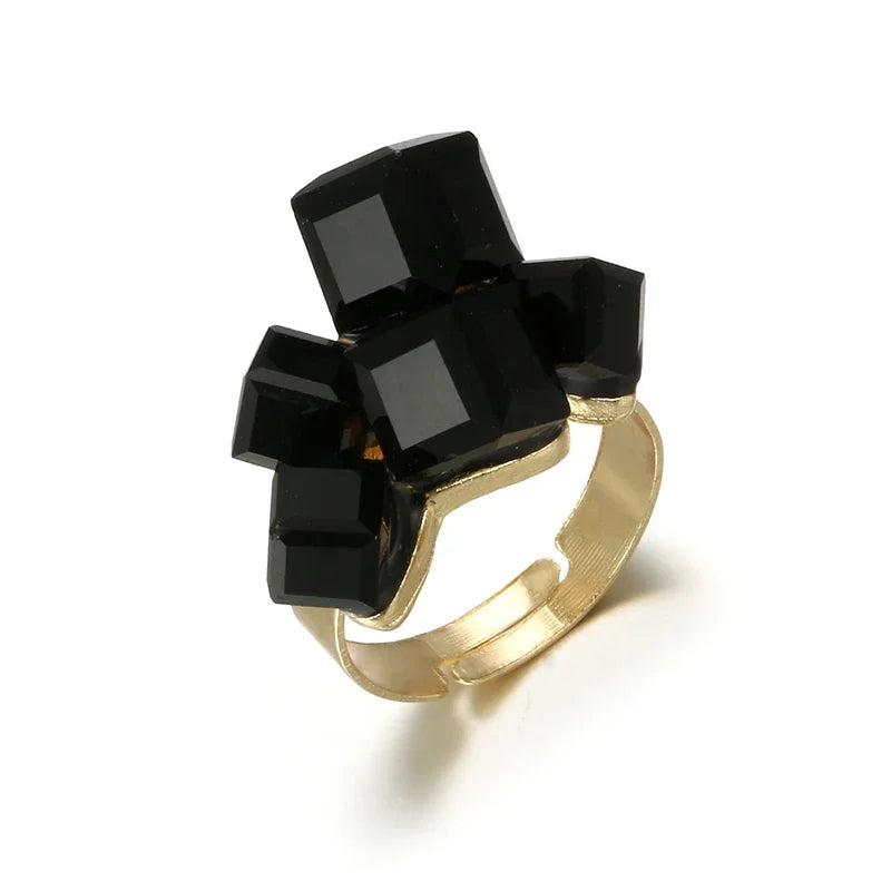 Tocona Punk Antique Black Crystal Stone Opening Joint Rings Set for Women Men Adjustable Gothic Statement Party Jewelry anillos
