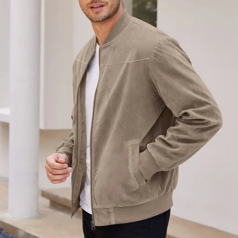 New Autumn Pilot Bomber Jacket for Men's Casual Plus Size Suede Zipper Stand Up Collar Top Traf Jacket Coats Men Clothing
