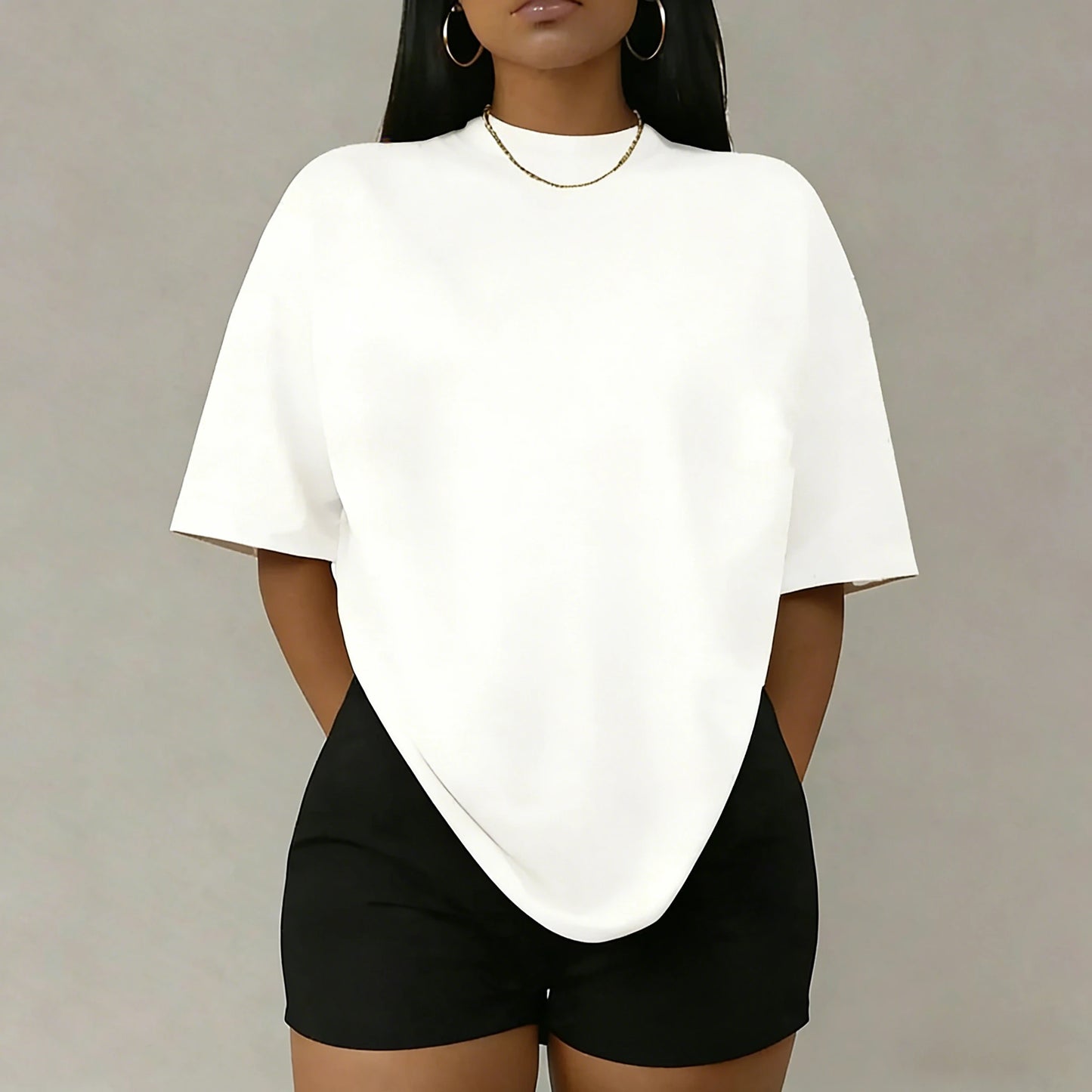 New Spring and Summer Cotton Breathable Solid Color T-shirt American Women's Loose and Fashionable Sports Commuting Top