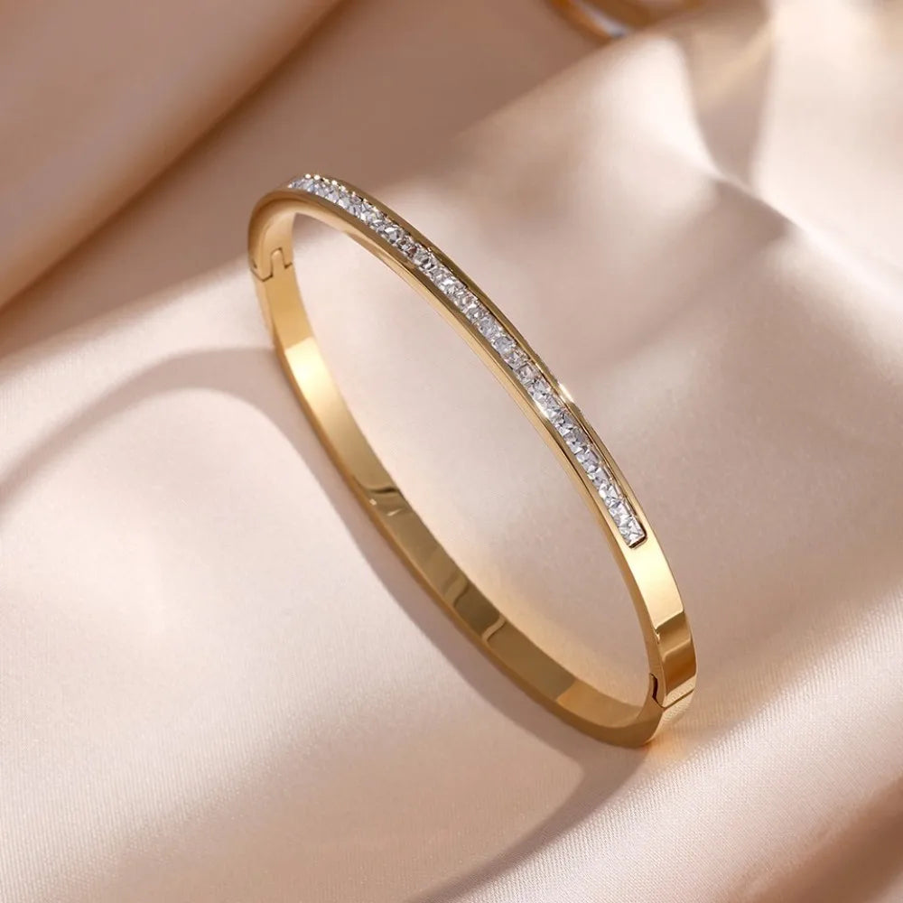 Fashion Zircon Inlaid Stacked Stainless Steel Bracelet Set Dazzling Women's Valentine's Day Gift Set