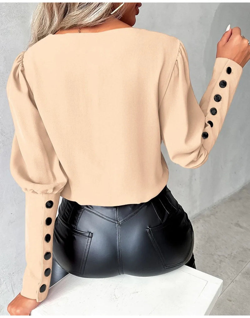 Fashion White Blouse Women 2024 Long Sleeve V Neck Casual Pullover Elegant Office Lady Pink Tops Shirts Femme