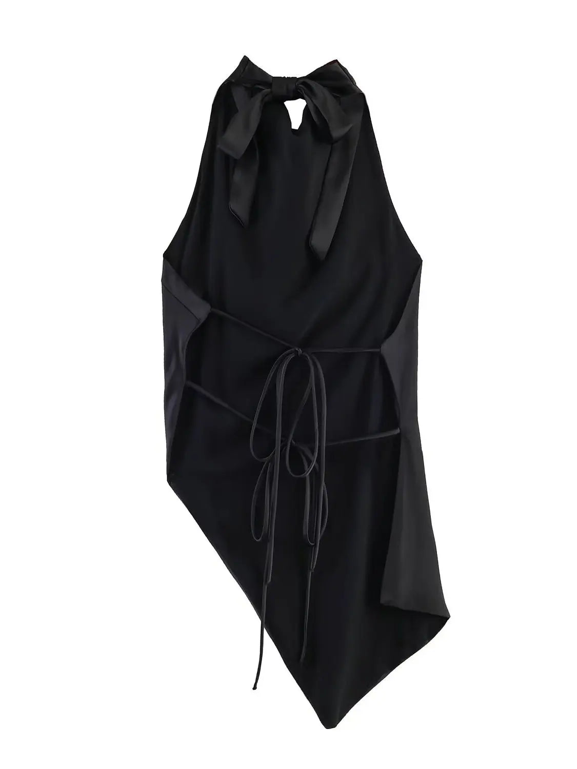 Spring New Women's  Knot Belted Asymmetrical Hem Neck Hanging Collar Top Loose Fit Other Material 100% Short Length