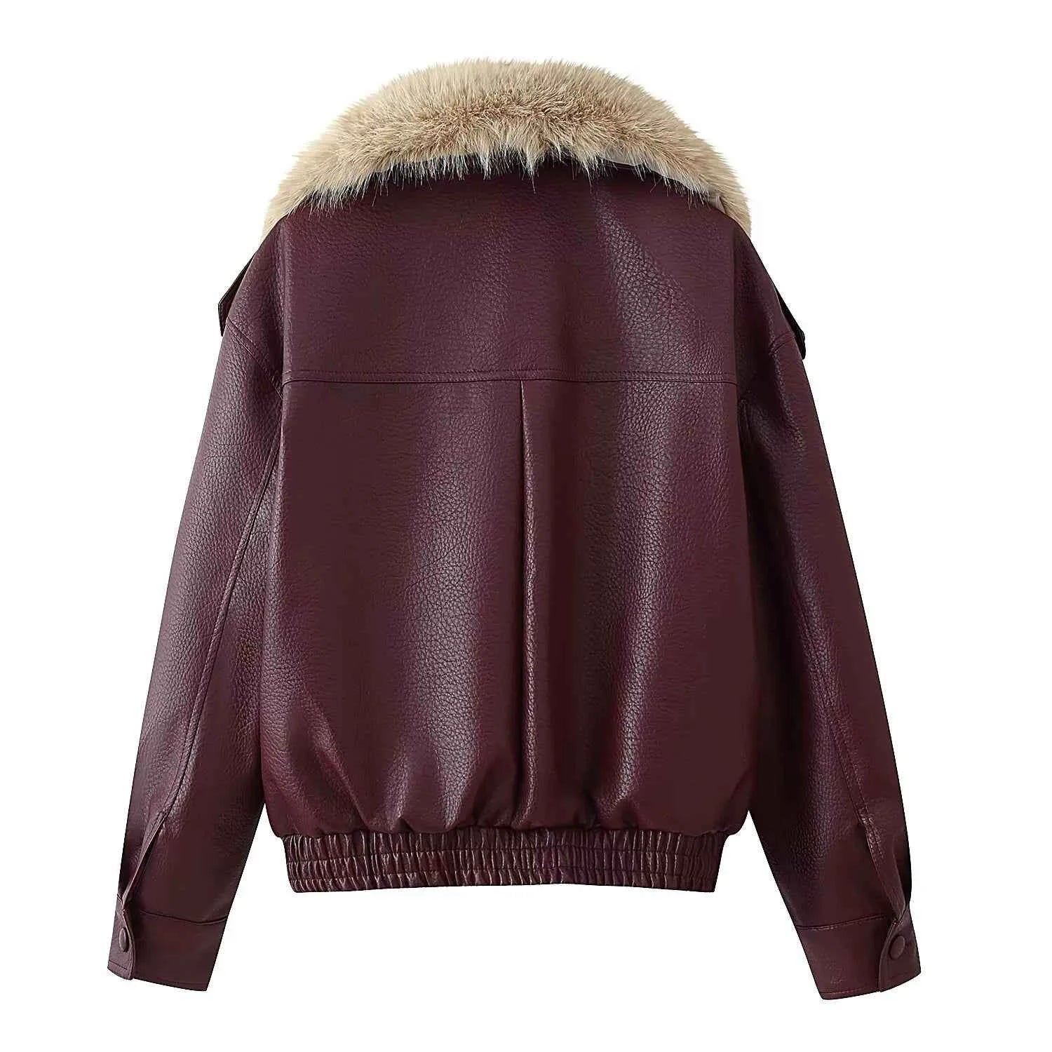 Loose Pure Color Coat Jacket for Women with Fur Collar Commuter Style Versatile ZR Fashion Polyester Short Outerwear