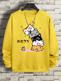 Moletom fofo com gatos empilhados,  masculino com capuz, hip hop, gola redonda, vintage, casual, solto, com capuz, outono, novas roupas soltas