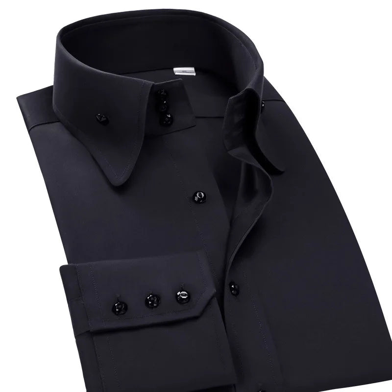 Men's Stretchy Long Sleeve Shirt Crystal Buttons Business Casual Slim Fit Dress Shirts for Men Trendy Traf Homme TS-928