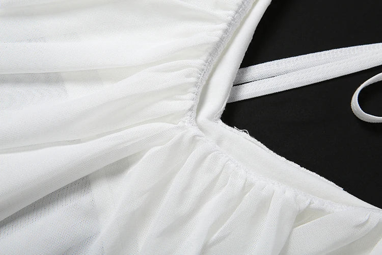 Weird Puss Patchwork Summer 2-Piece Set Women v-Neck Ruffles Crop Tops+Elastic Waist Simple Skitrts Solid Vacation Elegant Suit