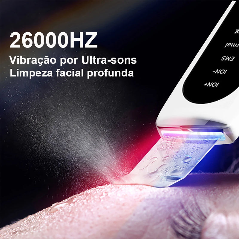 Esfoliante ultrassônico para pele, limpeza profunda ultrassônica do rosto, peeling, removedor de cravos, pá de limpeza facial, lifting, cuidados com a pele