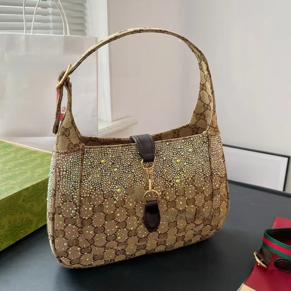 Bolsa original com diamante nas axilas Jacket1961 Bolsa de ombro único Bolsa de pão francês Bolsa Mini bolsa feminina de lona estilo retrô Han... - CRAVO ROSE