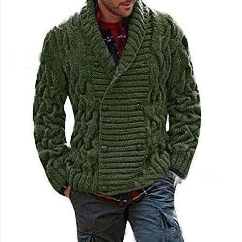 New Luxury and Fashionable Men's V-neck Double Breasted Thick Warm Knitted Cardigan Sweater Jacket Top