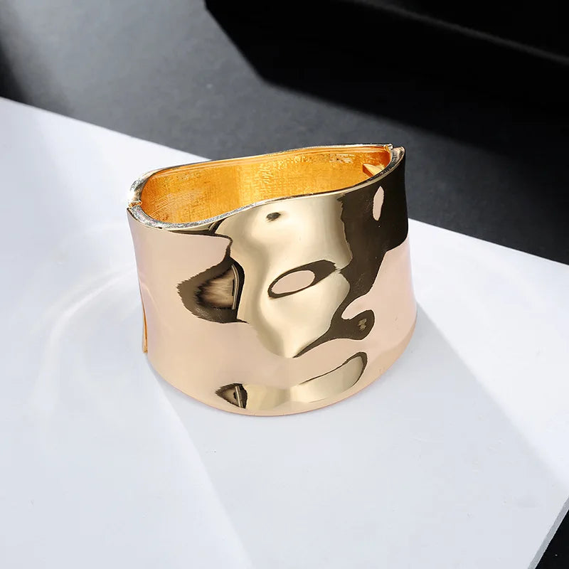 KMVEXO Punk Hip Hop Wide Asymmetric Bangles Bracelets For Women Statement Alloy Bangles Men Jewelry Femme Accessories Manchette