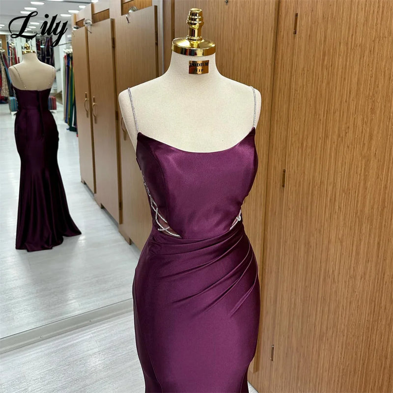 Lily Purple Evening Dress Scoop Neck Lace-Up Mermaid Long Party Dress With Beading Robe De Soirée Spaghetti Straps Prom Dress - CRAVO ROSE