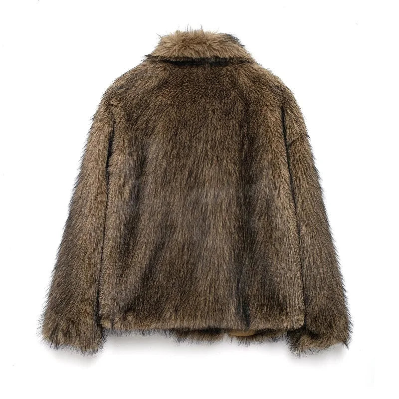MUJER Faux Fur Coat Plush Fluffy Women's Jacket 2025 Woman Autumn Winter New in Outerwears White Red Gray Black Blends Coats
