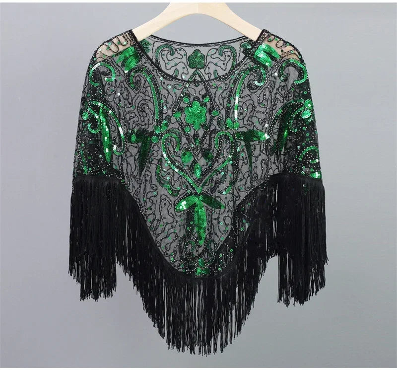 Summer Sequins Tassels Poncho Women Coat Party Outfits Cape Mesh Jacket Ladies Cloak Shawls Casaco Outerwear Wraps Woman Clothes