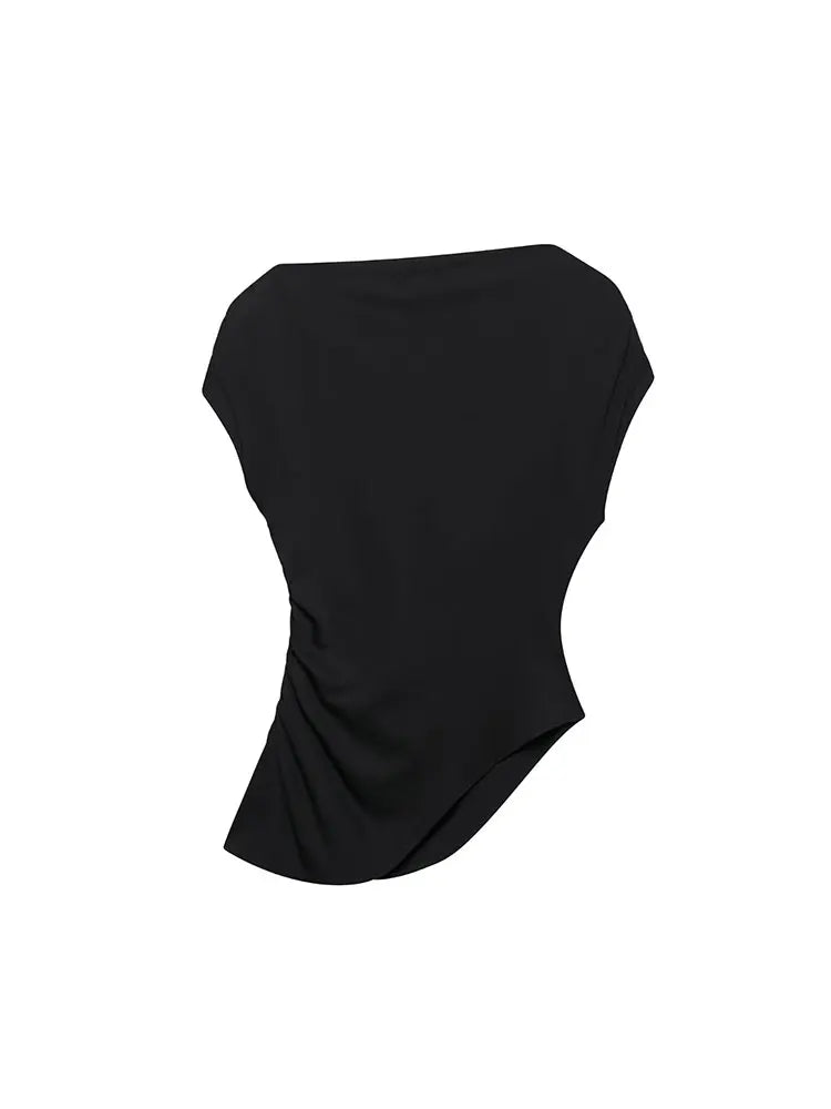 Nlzgmsj  2025 Summer Women's Ruched Asymmetric Crop Tops Women Casual Sleeveless Streetwear Short Tops