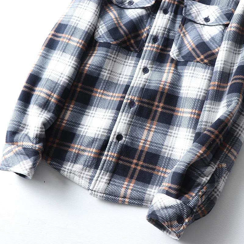 Thickened Plaid Shirt Coat Couples Style Fleece Lined Lamb Fur Casual Warm Outerwear for Men And Women Polyester Fabric