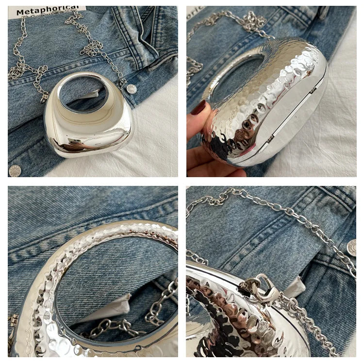 New Gold Silver Fashion Acrylic Moon Women's Handbags Luxury Ladies Clutch Bags Dinner Bag with chain 2024
