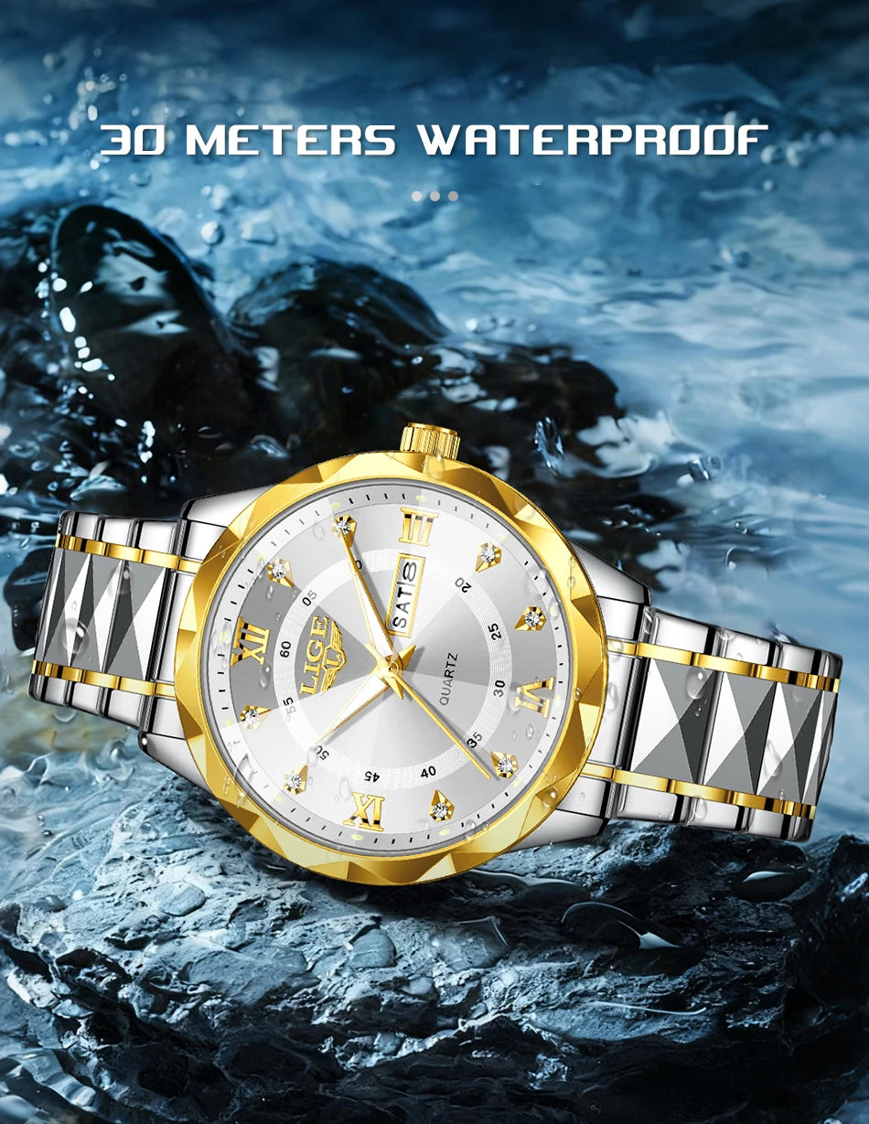 New LIGE Top Brand Luxury Man Wristwatch Waterproof Luminous Date Week Men Watches Stainless Steel Quartz Men's Watch Male reloj