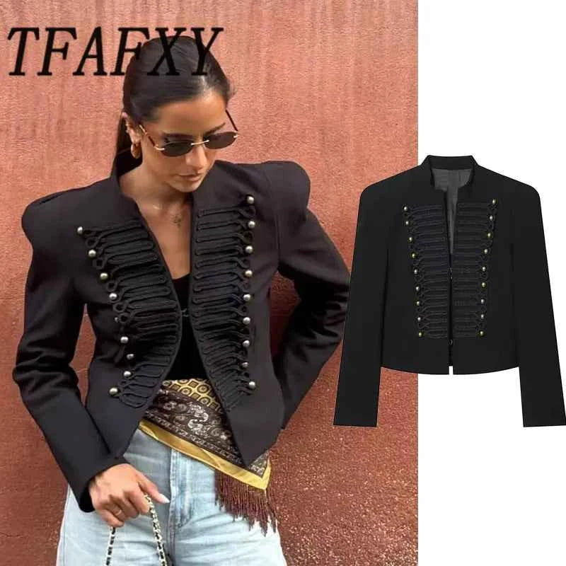 TFAFXY 2026 Spring Women Casual Jacket Thin Sleeve Patchwork Short Coat Female Holiday High Street Crop Top
