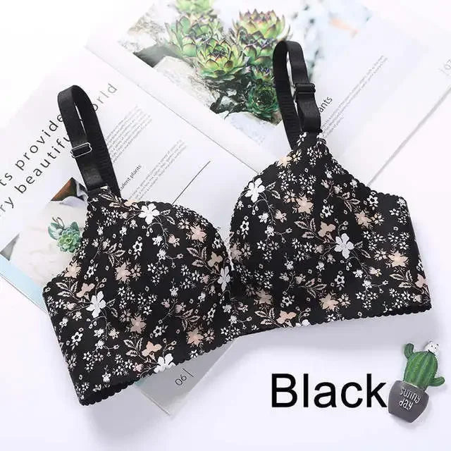 Sutiã sem costura com estampa de flores para mulheres, lingerie sexy, sutiã push up floral, roupa íntima de uma peça