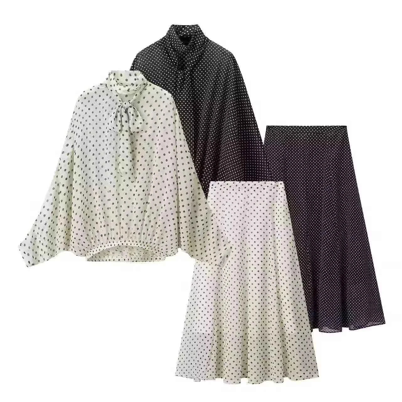 CharmChant Women's Polka Dot Sheer Chiffon Oversized Shirt & Maxi Skirt 2 Piece Set Spring 2026 Retro Elegant Chic Party Outfits
