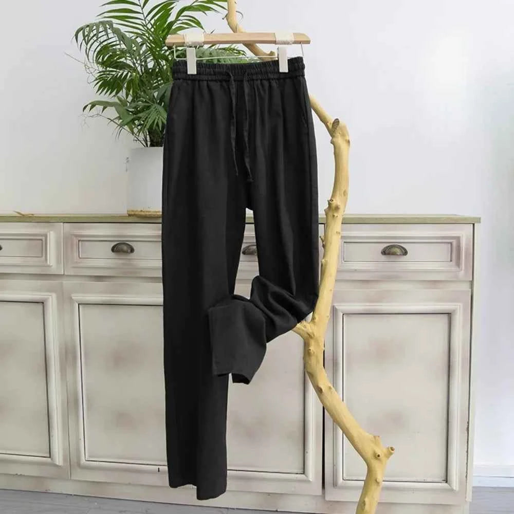 Summer Men's High-Grade Linen Pants Loose Comfortable Breathable Fashion Solid Color Casual Straight Leg Cotton Hemp Trousers