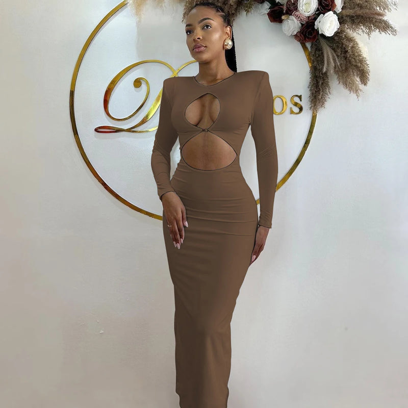 Hawthaw Women 2024 Spring Autumn Sexy Long Sleeve Party Club Hollow Out Bodycon White Long Dress Wholesale Items For Business