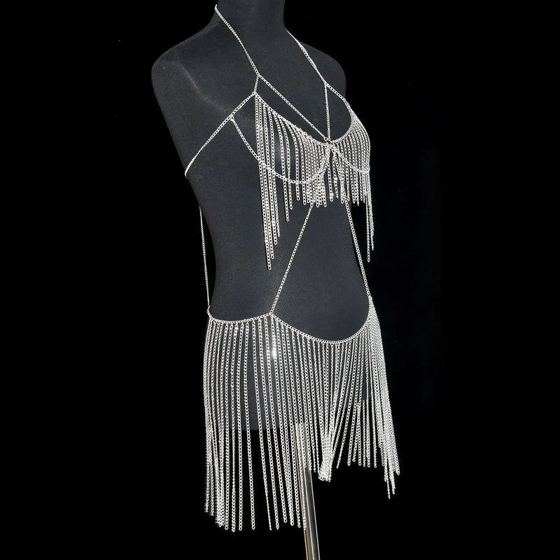 Sexy Fashion Women's Body Jewelry Punk Personality Metal Long Harness  Dress Underwear Accessories Party Festival Gift