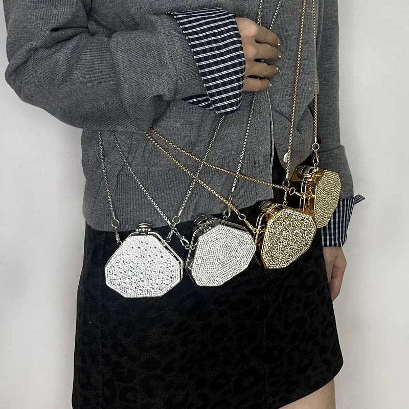 Detachable Long Chain Rhinestone Inlay Clutch Bag Lightweight Waterproof Crystal Glitter Purse Small Capacity Glitter