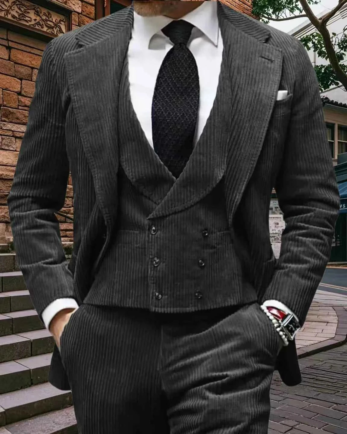 Velveteen-Men's Warm Velvet Suit, 3-Piece Set, Men's Clothing, Perfect for the Season