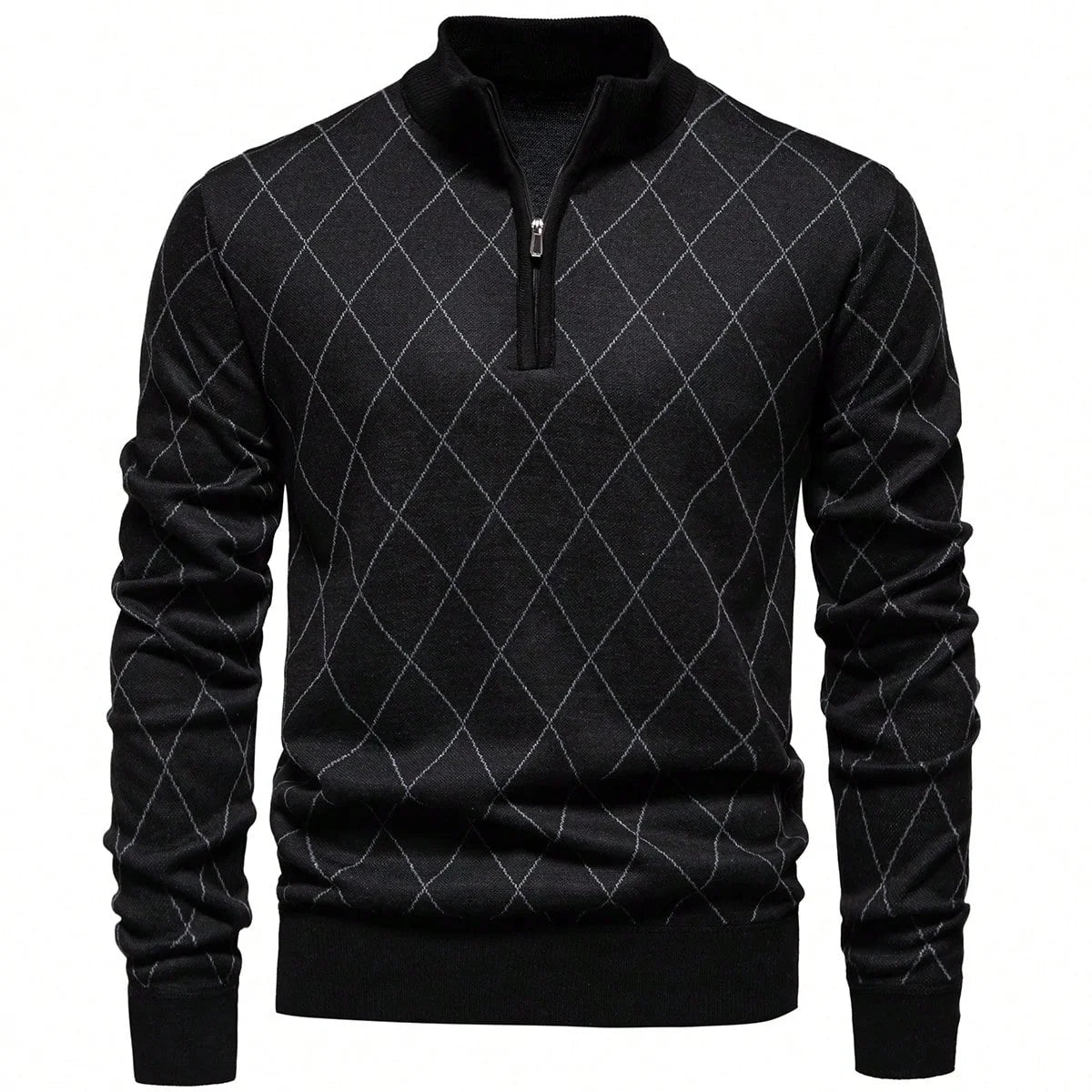 New Mens Knit Sweater American 1/4 Zip Pullover Men's Fleeced Knitwear Stand Collar Casual Sweaters Pullovers