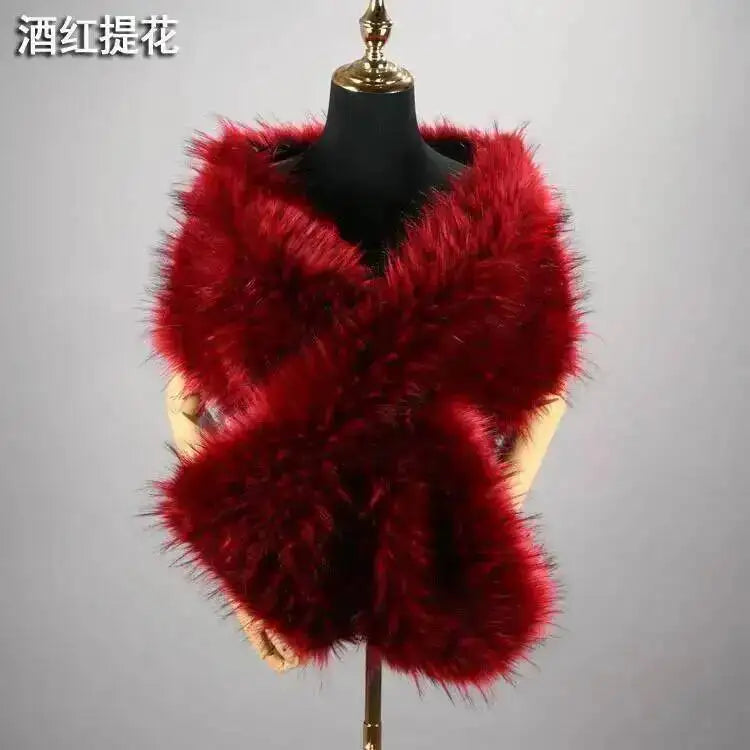 32 Colors 165*30cm Women Luxury Warm Faux Fox Fur Shawl Winter Ladies Plush Scarf Wraps Cloak Coat Wedding Long Cape Scarves