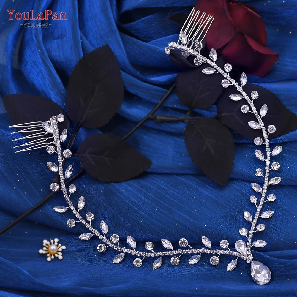 YouLaPan Crystal Forehead Headband for Women Brides Headpiece Party Wedding Hair Accessories Jewelry Bridal Headdress HP529