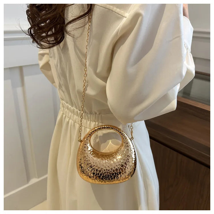 New Gold Silver Fashion Acrylic Moon Women's Handbags Luxury Ladies Clutch Bags Dinner Bag with chain 2024