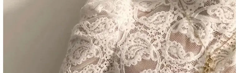 Fleece Lined Lace Base Shirt Women's Autumn Winter Hollow out Mesh Top Trendy Commute Style High Neck Long Sleeve  Color