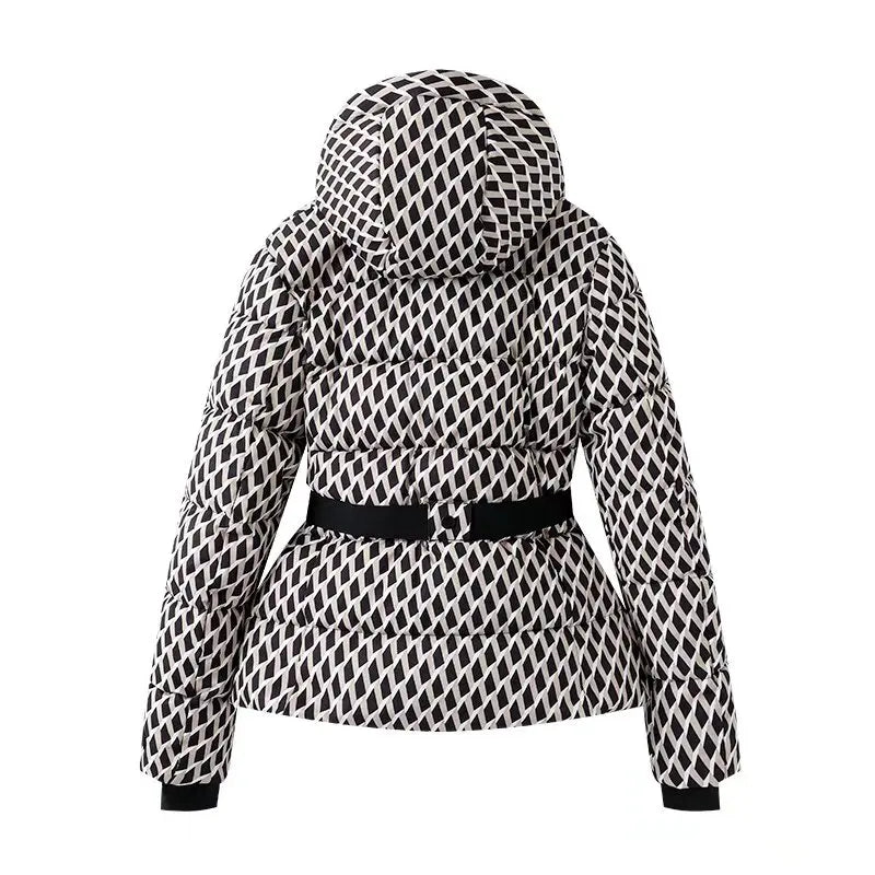 2025 Women Winter Hooded Down Jackets With Belt Lady Warm Thick Long Sleeve Stand Collar Parkas Padded Coats Sports Ski Outdoor