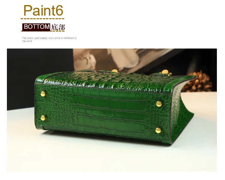Brand Genuine Leather Real Bamboo Women's Bag Crocodile Pattern Handbag Portable Tote Bag Mom Tide Shoulder Messenger Bags